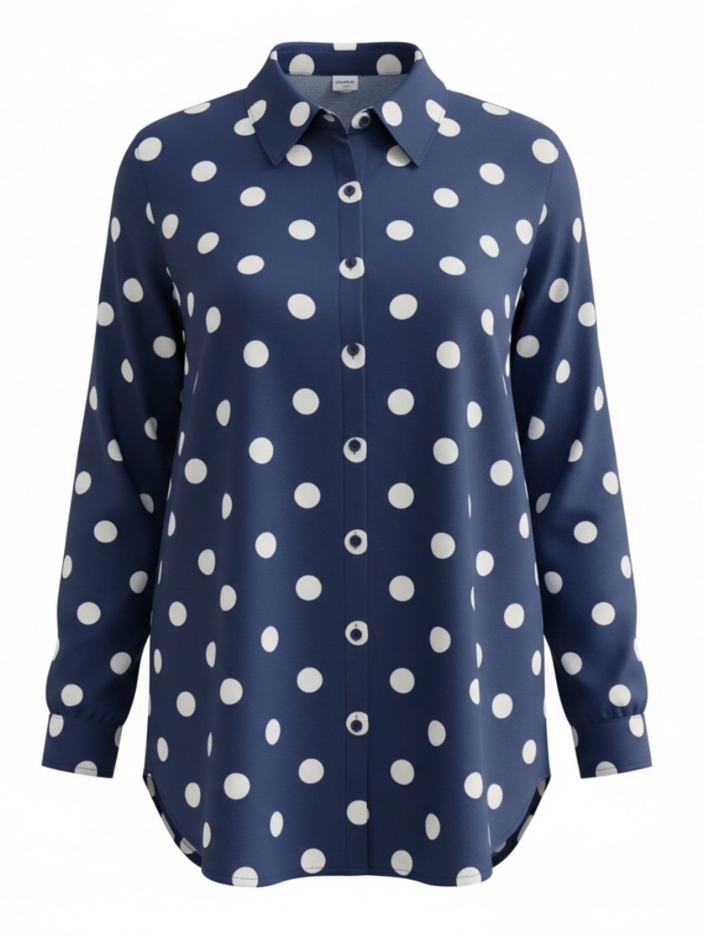 Navy Polka Dot Button-Up Blouse - White Dot Print